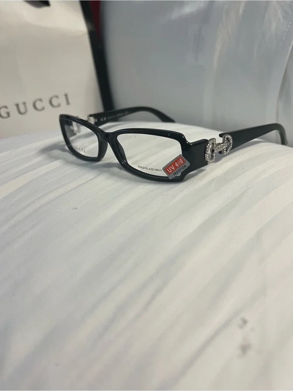Gucci Black Rhinestone Double-G Reading Glasses